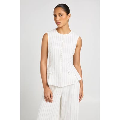 boohoo Dames Gestreept Linnen-look Gilet Met Haaksluiting | Cream | Maat: 8