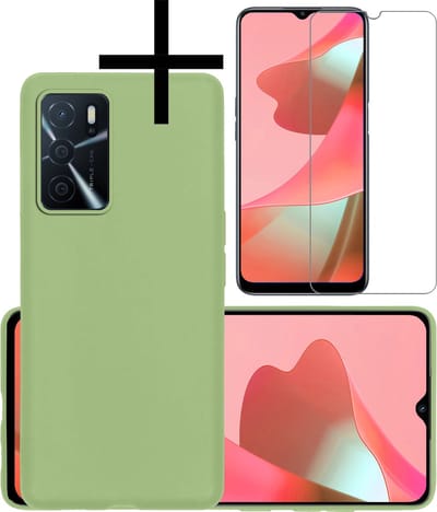 Hoesje - Met Screenprotector - Geschikt voor OPPO A16 - Sterk & Shockproof - Back Cover - Siliconen Case - Telefoon Hoes - Groen