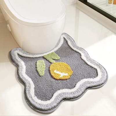 Toilet- en badkamermat, U-vormige antislip toiletmat, badkamermat Geschikt voor bloemenpatroon, zachte pluche microvezelmat, zeer absorberende, wasbare douchemat, 50x55 cm, grijs.
