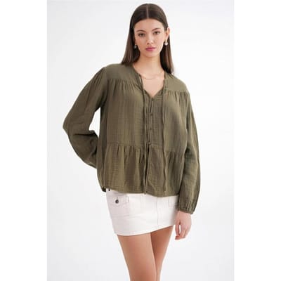 Lange Mouwen Losse Blouse met Strikhals