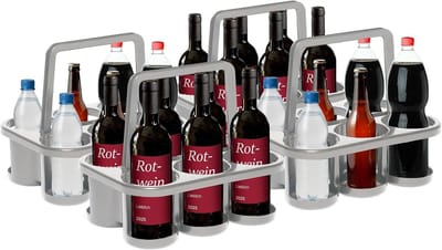 Novaliv 4X Flessendrager voor 24 Flessen - Stabiele Houding - Drankenmand Kunststof, Stapelbaar, 32x23x28cm Zilver - Ideaal voor Keuken & Kelder Drankenmand Bierdrager Drankendrager Flessendoos