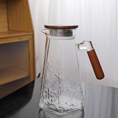 Motif Flocon de Neige Noyer Bouilloire à Eau Froide Grande Capacité Ustensile à Eau d'Hospitalité Jus Verre Sculpté de Haute Valeur Bouilloire à Eau Froide 1800Ml gray