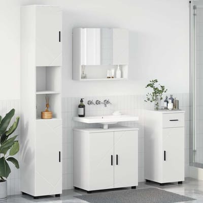 vidaXL - Badkamermeubel - Set - met - lade - 4 - pcs - Wit - Bewerkt - hout - & - Metaal