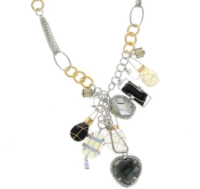 Behave ketting - Diverse hangers met stenen en bewerkte kralen - Mode accessoires - Nikkelvrij - 81 cm