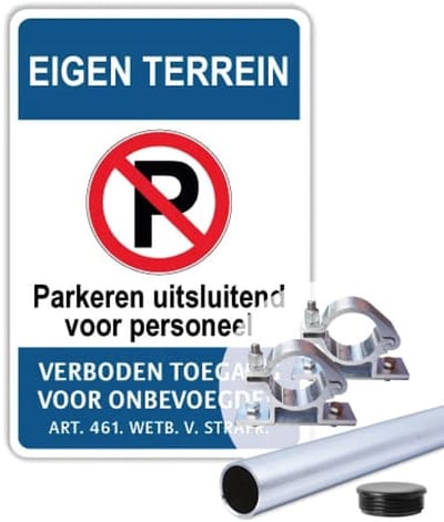 Eigen Terrein bord - Personeel - Weerbestendig Aluminium - 30x45 cm - Bevestiging: Met paal 150 cm + paalbeugels + paaldop