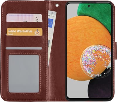 Hoesje - Met Pasjeshouder - Geschikt voor Samsung Galaxy A52s 5G - Luxe Bookcase Portemonee - Flip Case - Kunstleer Book Case - Flipcase - Book Cover - Walletcase - Portemonneehoes - Bruin