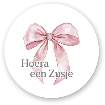 Sluitstickers – Hoera een Zusje – Roze Strik – Pimp Studio