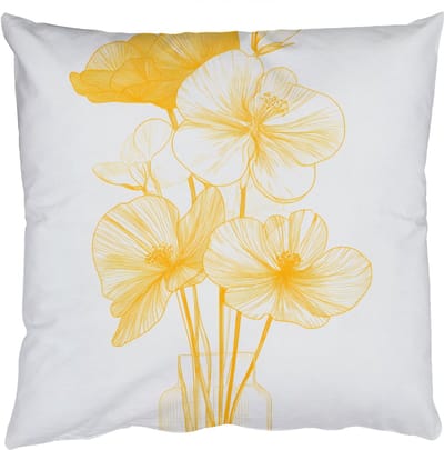 Sierkussens - Kussentjes Woonkamer - 50x50 cm - Lijntekening - Bloemen - Geel - Vaas