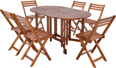 Tuinset Acerenza 7-delig tuintafel met 6 tuinstoelen houtkleurig [en.casa]
