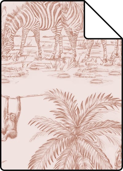 Proefstaal ESTAhome behang jungle dieren terracotta roze - 26.5 x 21 cm - 139348-S
