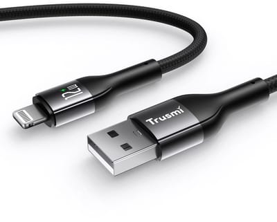 Trusmi CA44-11- USB-A 2.4 naar Apple lightning 1 Meter gevlochten Kabel - 12W snel opladen - Transmissie snelheid 480 Mbps