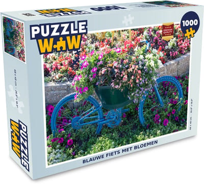 Puzzel Fiets - Blauw - Bloemen - Legpuzzel - Puzzel 1000 stukjes volwassenen
