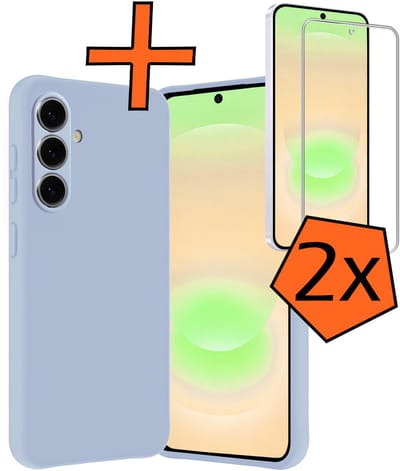 Hoes - Met 2x Screenprotector - Geschikt voor Samsung Galaxy A37 - Sterk & Shockproof - Back Cover - Siliconen Case - Telefoon Hoes - Lichtblauw
