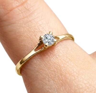 Wit goudkleurige ring dames maat 7 met steen ronde transparante steen 4 klauwzetting minimalistische ring smalle band ring met steen