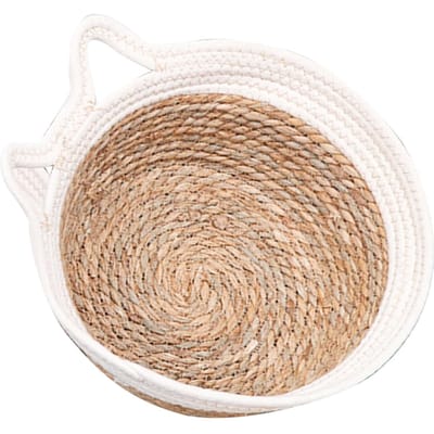 Nid pour Chat Tissé à la Main Respirant Rond Corde de Coton Tissée Lit Chaud pour Dormir Animal de Compagnie avec Coussin Doux pour Chats Chiens d'Été White Cat Ears