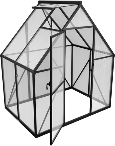 Broeikas Aluminium Broeikas met Transparante PC-Platen, Dakramen, Deuren en Fundering, 125x180x195cm Winterbestendig Tuinbroeikas, Inloopbaar Plantenhuis voor Tuin/Outdoor, NAIZY