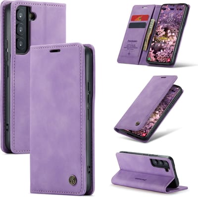 Casemania Hoesje Geschikt voor Samsung Galaxy S24 Bright Lila - Dunne Portemonnee Book Case - Slim Wallet Case met Pasjeshouder