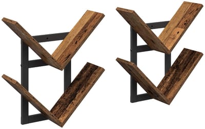 vidaXL - Wandzwevend - Plank - 2 - st - Oud - hout - 43 - x - 15 - x - 47 - cm - Bewerkt - hout