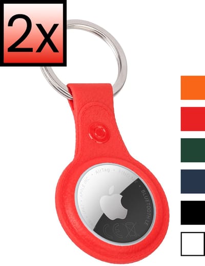 Hoesje Geschikt voor Apple AirTag 2 Sleutelhanger Houder Leder Look Hoes - Sleutel Hanger Case Hoesje Geschikt voor Apple AirTag 2e generatie Hoesje - Rood - 2 PACK