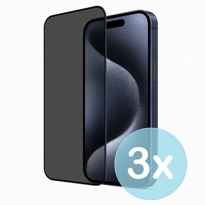 Privacy Screenprotector Geschikt voor iPhone 15 Pro – Anti-Gluren – Krasbestendig Gehard Glas 9H – Volledige Dekking – 3-Pack – FuturiQ