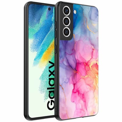 Geschikt voor Samsung Galaxy S21 FE Telefoonhoesje met marmeropdruk - TPU backcover case marble design - Regenboog - Smartphonica geschikt voor Samsung Galaxy S21 FE
