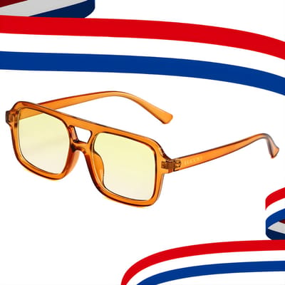 LUCCIO - WK 2026 - Koningsdag bril - Oranje bril - Koningsdag accessoires - Retro bril - Mode bril - Festivalbril - Technobril - Rave bril - Festival zonnebril - Oranje - Carnaval bril - Dubbele brug