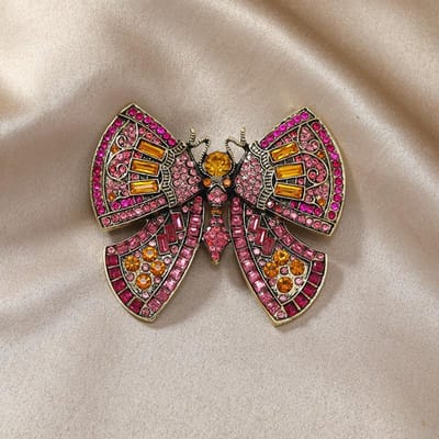 Middenpaleis Stijl Zware Industrie Strass Vlinder Broche Sieraden Voor Vrouwen Mannen Mode Klassiek Barok Kristal Insect Spelden brown