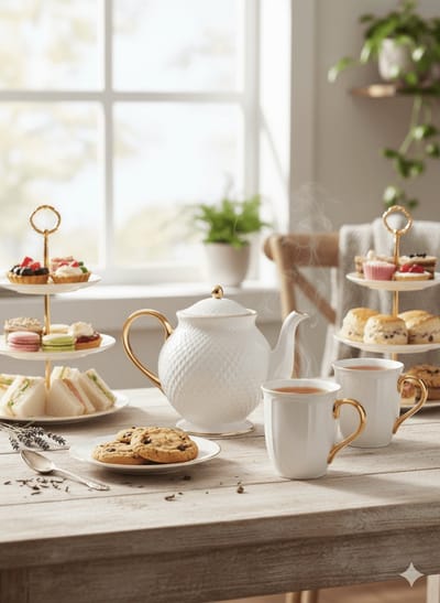 Theepot met 2 mokken – Theepot 1000ML - Mok 250 ML - Set van porselein – Aurelia Diamante – Luxe theeset
