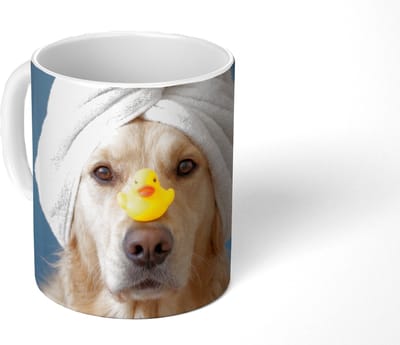 Mok - Koffiemok - Hond - Badeend - Geel - Mokken - 350 ML - Beker - Koffiemokken - Theemok