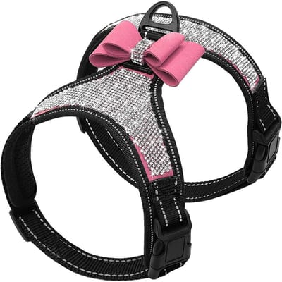 Harnais pour chien à strass Bling Harnais réfléchissant pour petit chien avec nœud mignon Maille Nylon Gilet pour chiot chat Réglable Pour chiens Carlin S gray