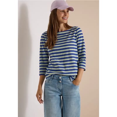 Basic Shirt met boothals en strepen