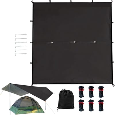 Tentzeil Kampeerzeil - Grondzeil Beschermzeil - Buiten Bescherming - Ultralicht Oxford Doek - 2.13x2.92m - Zwart