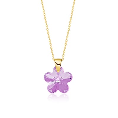 Montebello Ketting Flower BG95 - 925 Zilver Verguld - Swarovski - Ø14mm - 45cm