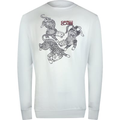 Cavalli Class Paisley Leopard Design Off White Sweatshirt