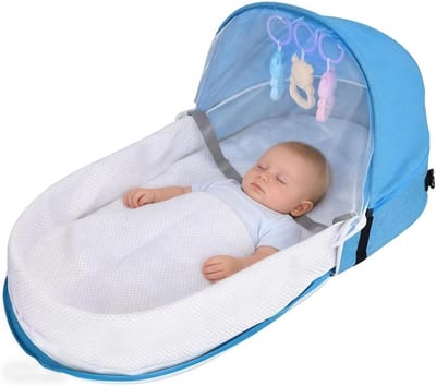 Draagbare Reiswieg - Opvouwbaar Peuterbed - Baby Comfort - Met Speelboog - 42 x 34 cm - Blauw