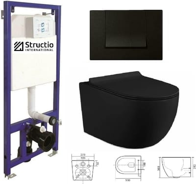 Complete WC Set Soft Close en Spoelrandloze Inbouwspoelbak voor Muurtoilet