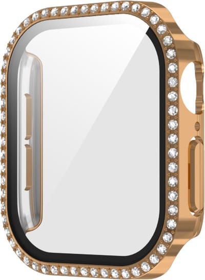 Watch case screenprotector - hoesje - gehard glas - geschikt voor Apple Series 10 & 11 met case size 46 mm - rosegoud met glitters