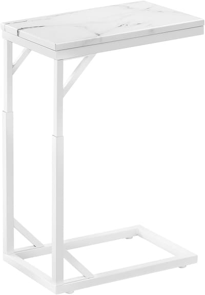 Bijzettafel C-vormig - Kleine banktafel - Ruimtebesparend meubel - In hoogte verstelbaar - 40x25x65 cm - Wit