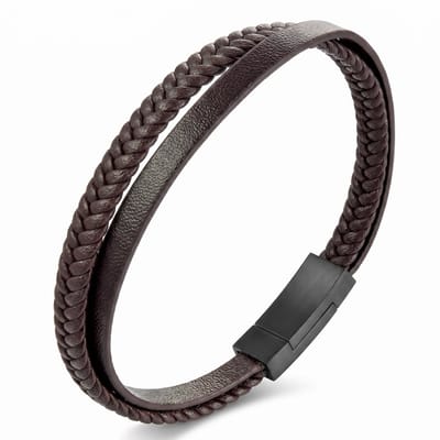 Lundholm Erik Armband Heren Bruin – Echt Leren Heren Armband – Gevlochten Leren Armband met Premium Stainless Steel Sluiting – 21 cm – Cadeau voor Hem – Scandinavisch Design