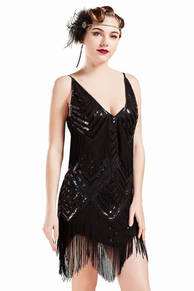 Dailygoody - Flapper Dress - 1920s Retro - Sexy V-Neck - Multicolour/Black - Cocktail Party - Perfect voor Carnaval en Feestjes - Korte Mouw