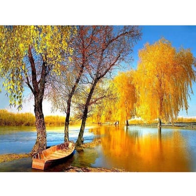 Peinture de diamant de paysage d'automne, broderie de perles, peinture de paysage d'arbres de lac 20X30CM gray