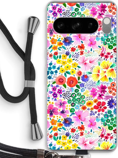 Case Company® - Hoesje met koord geschikt voor Google Pixel 8 Pro hoesje met Koord - Little Flowers - Telefoonhoesje met Zwart Koord - Bescherming aan alle Kanten en Over de Schermrand