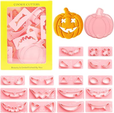 Set van 16 Halloween Koekjesuitsteekvormen met 3D Pompoen, Perfect voor Feestdecoraties en Kinderen