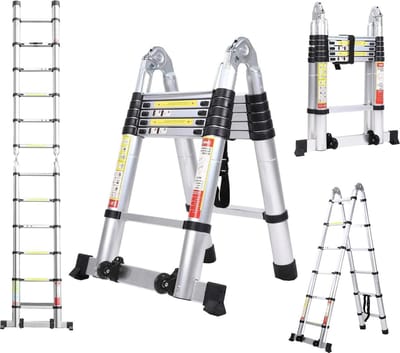 Telescopische ladder | balansbalk | beweegbaar wiel | huishoudelijk | multifunctioneel | inklapbaar | buitenwerk | 3.8 meter Trapladder