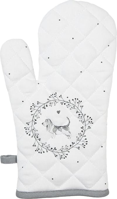 Clayre & Eef Ovenwant 18x30 cm Wit Grijs Katoen Hond