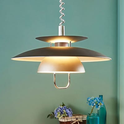 Lindby - hanglamp - 1licht - Metaal - H: 28 cm - E27 - grijs, wit