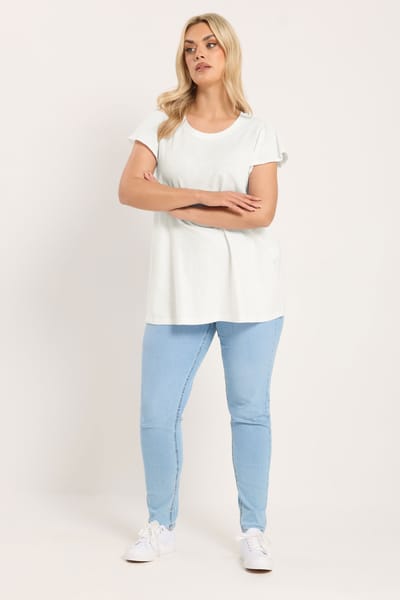 Yours Wit Tshirt Met Korte Mouwen En Ruches Size 42