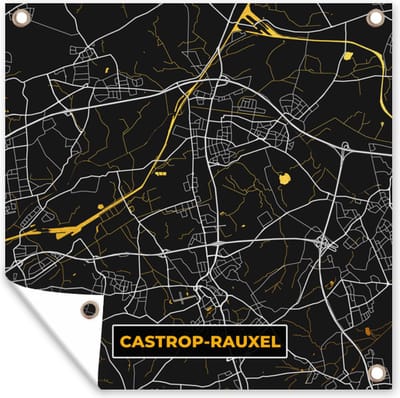 Tuin poster Black and Gold – Stadskaart – Castrop Rauxel – Duitsland – Plattegrond – Kaart - 200x200 cm - Tuindoek