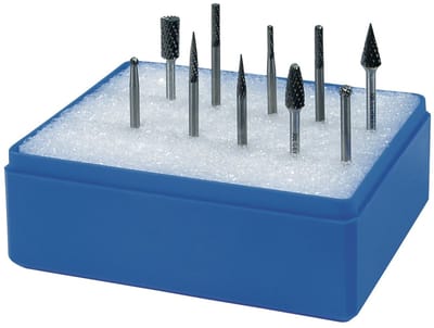 Kleinfreesstiftenset Schacht-D.3mm 10-delig.HM Vert.Kruis Ku.-Kass.TECWERK