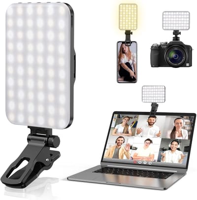 GELLDG Selfie-Licht - Oplaadbaar Selfielampje met 60 LED - 3 Lichtmodi en 10 Helderheidsniveaus - Geschikt voor Smartphone, Tablet en Laptop - Duurzame Kunststof Behuizing - Afmetingen 10x7cm - Incl. Opbergzakje en Oplaadkabel